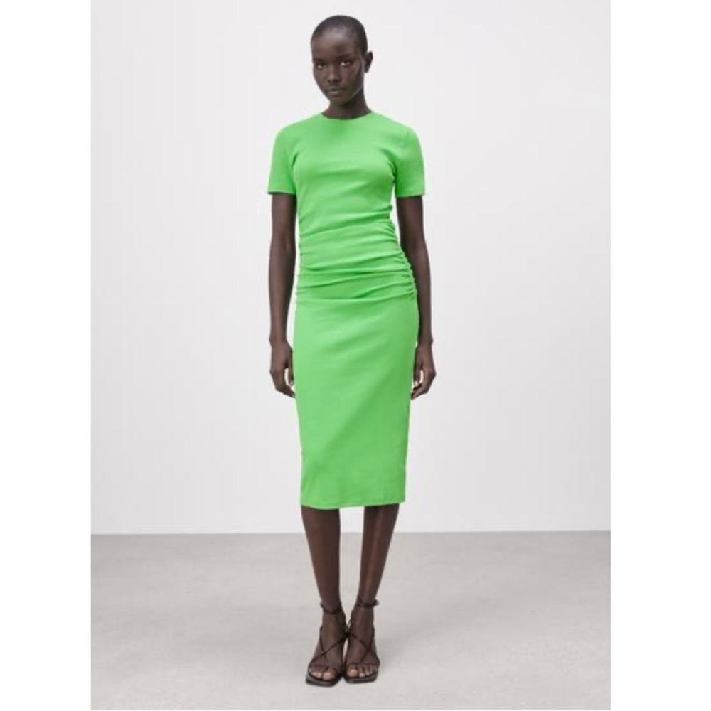 Zara Bright Green Ruched Ribbed Dress